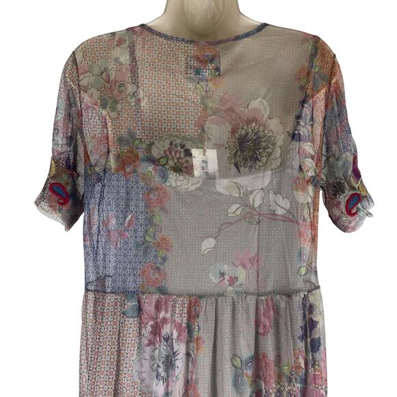 Johnny Was BIYA Kandence Tiered Mesh Dress Floral Embroidery Size M - Picture 8 of 11